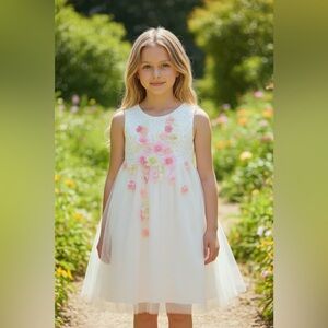 A stunning Monsoon Ivory and Pink Floral Kids Dress